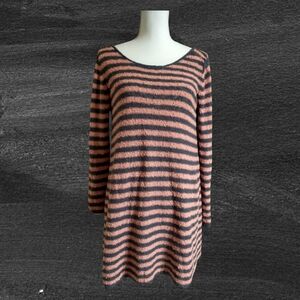 Free People Coral & Gray Oversized Boucle Sweater